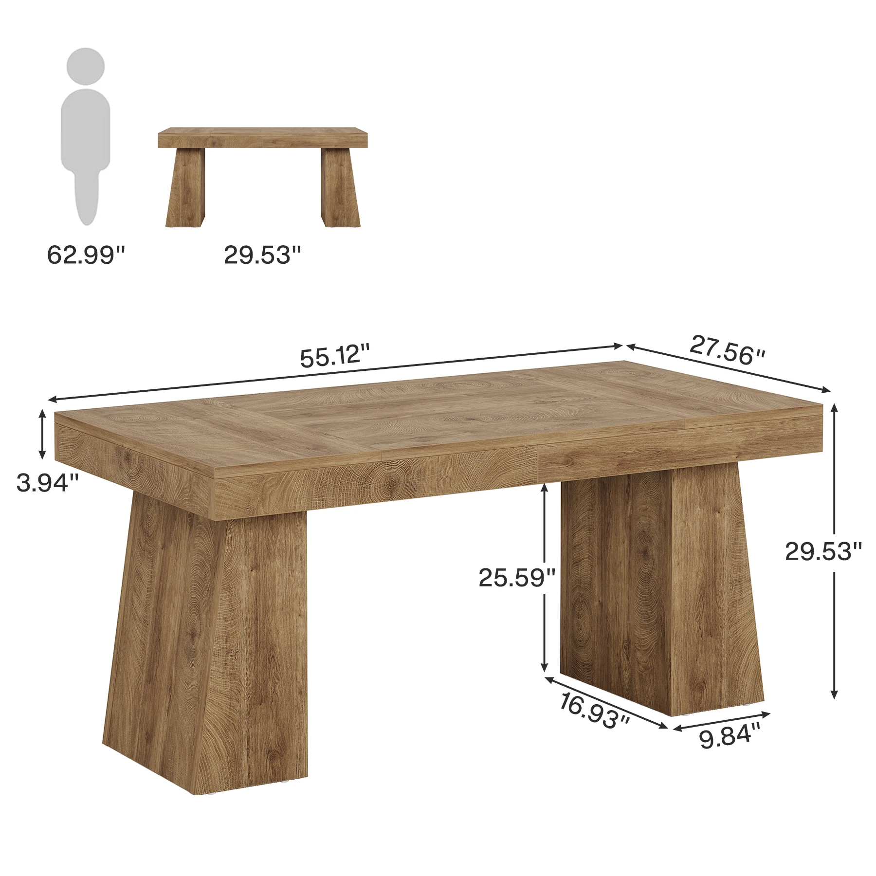 Tribesigns 55-Inch Executive Desk, Large Wood Office Computer Desk with Double Pedestal, Modern Minimalist Workstations