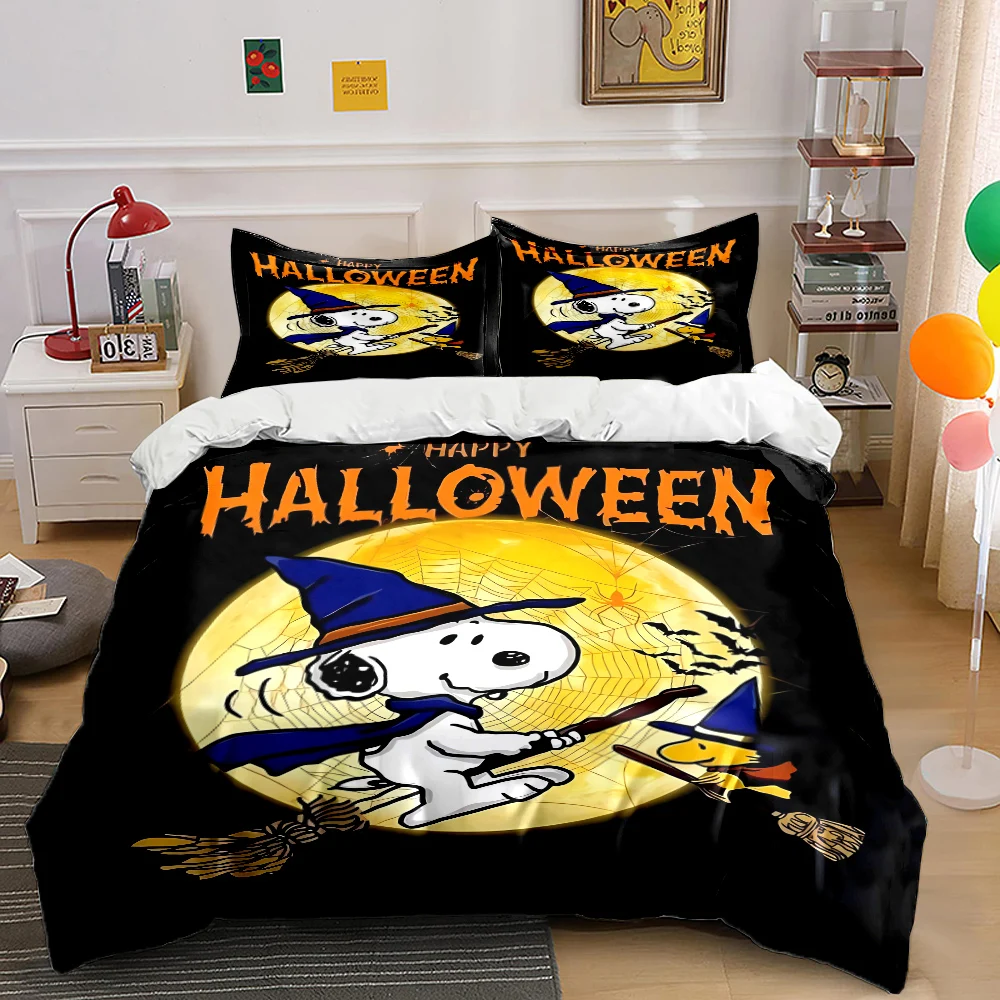 Snoopy Happy Halloween 3 Pcs Bed Set Twin Queen King Cartoon Sets Duvet Cover Set Soft Girls Bedding Set 1 Cover + 2 Pillowcases