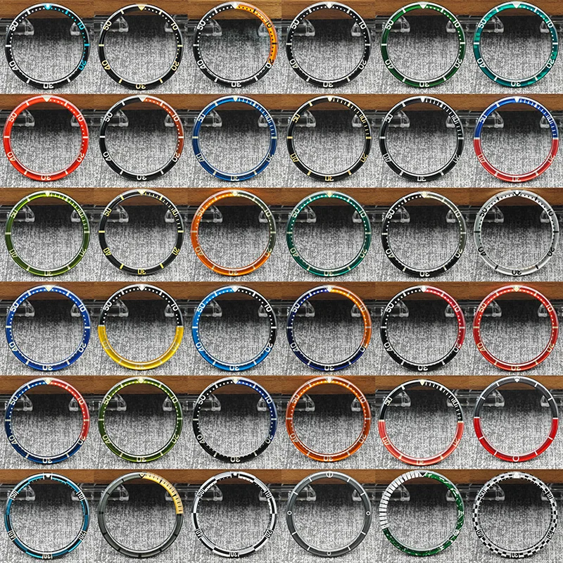 NH35 Watch Bezel Inserts 38MM×31.5MM Resin Aluminium Flat SUB Bezel Inserts Fits SKX007 SKX009 SRPD Watch Case Men's Watch Parts