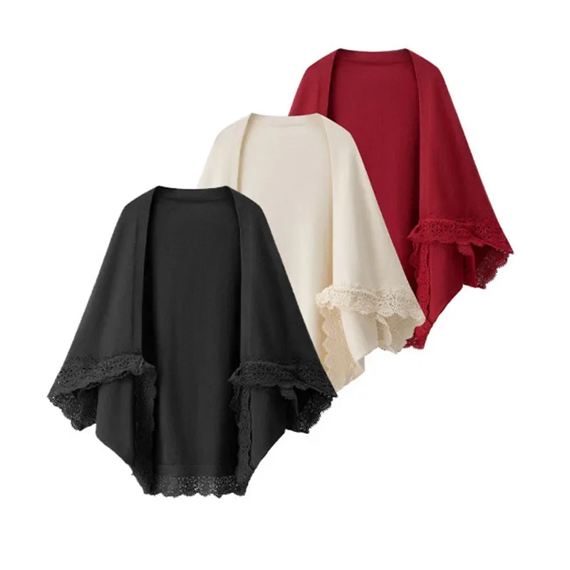 

Fall Holiday Party Date Cape Outwear Boho Tops Women Romantic Sweet Cape Embroidery Lace Cardigan Tops New Fashion Ponchos