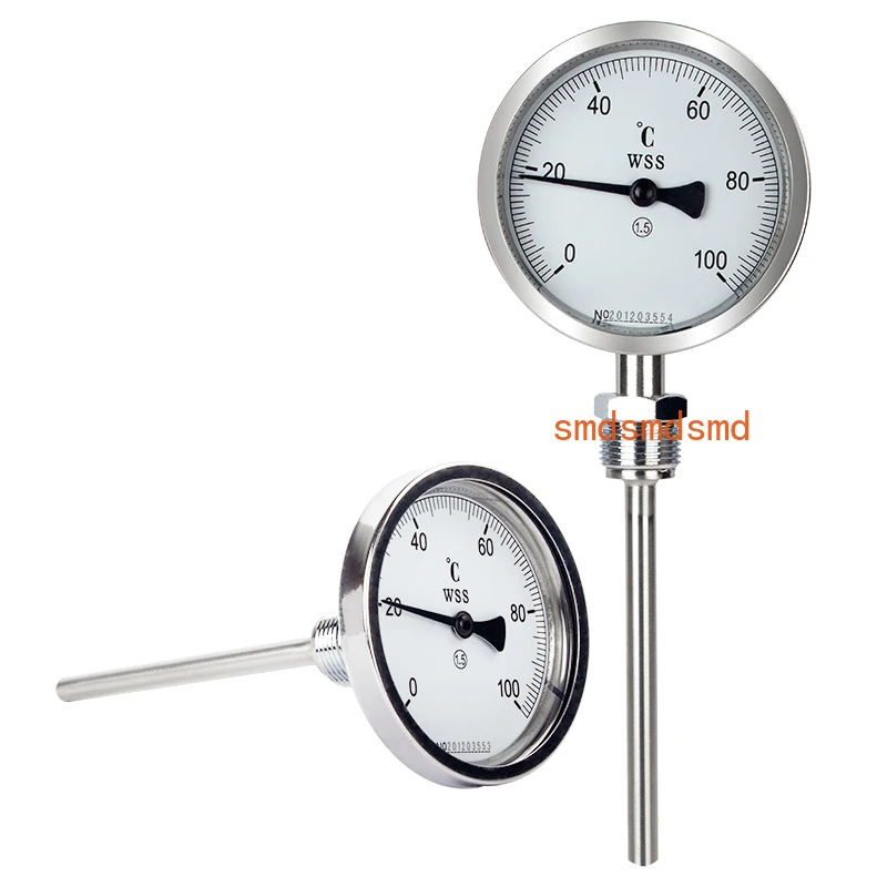 WSS401/411/481 100mm Dial Bimetallic Thermometer 0-100℃ 0-200℃ 8mm Diameter Radial Axial PT100 Bimetal Thermometer