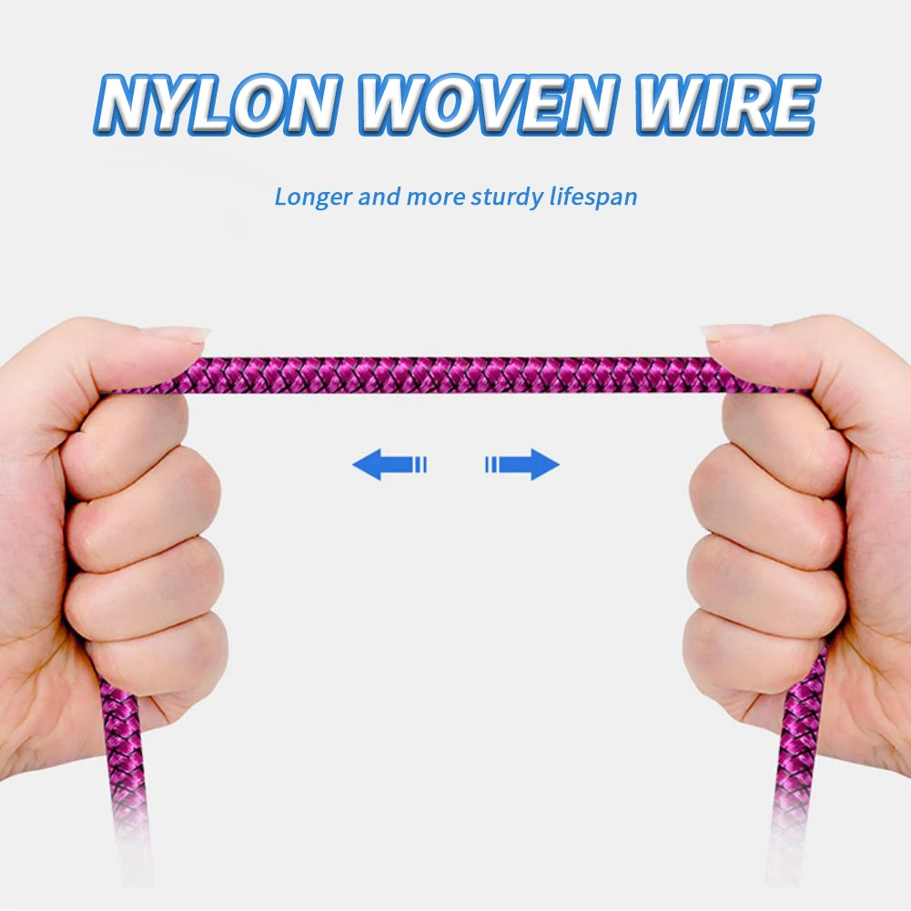 2m USB Type-C Cable 2A Aluminum Alloy Fast Charging Data Cable Nylon Braided Compatible For Ios Android Phones Tablets