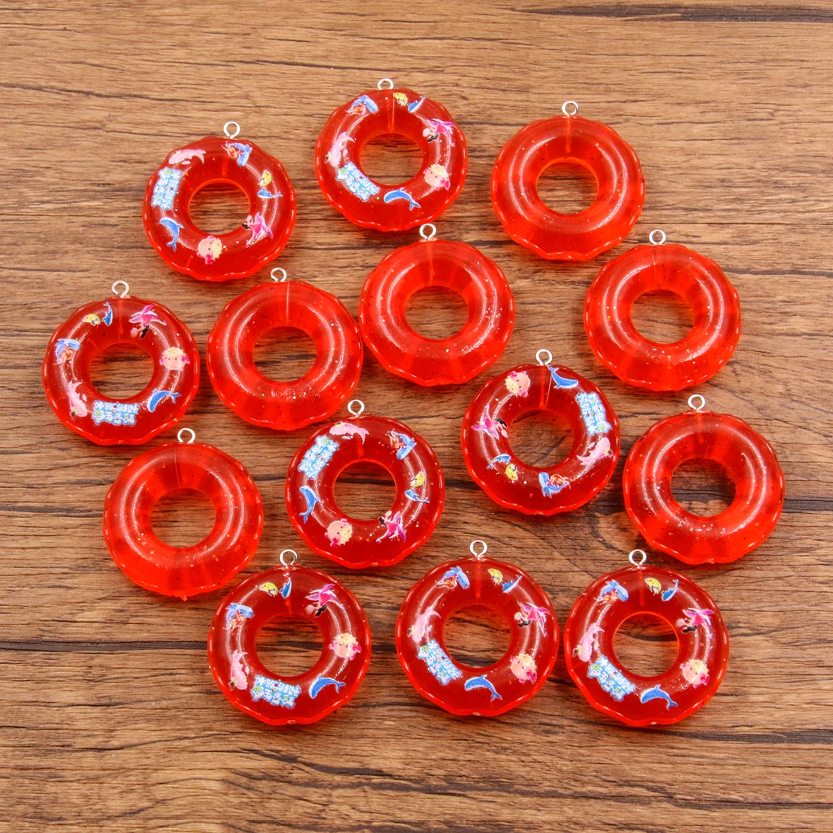 5Pcs 34X38MM 7 Color Swimming Circle Resin Earring Charms Diy Findings Kawaii 3D Keychain Bracelets Pendant For Jewelry Making