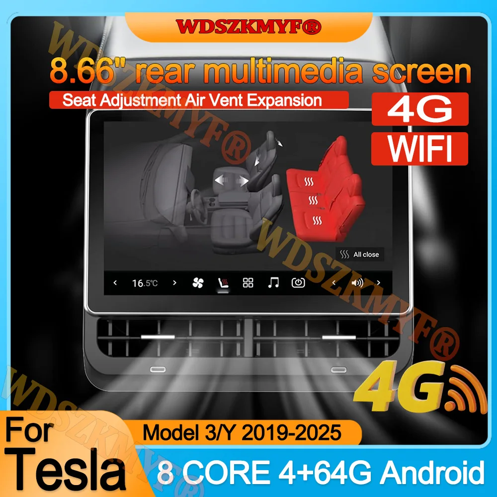 

8.66-inch Rear Display for Tesla Model 3 2019-2023 Model Y 2019-2024 4G 64G Entertainment Screen Supports Original Car Control