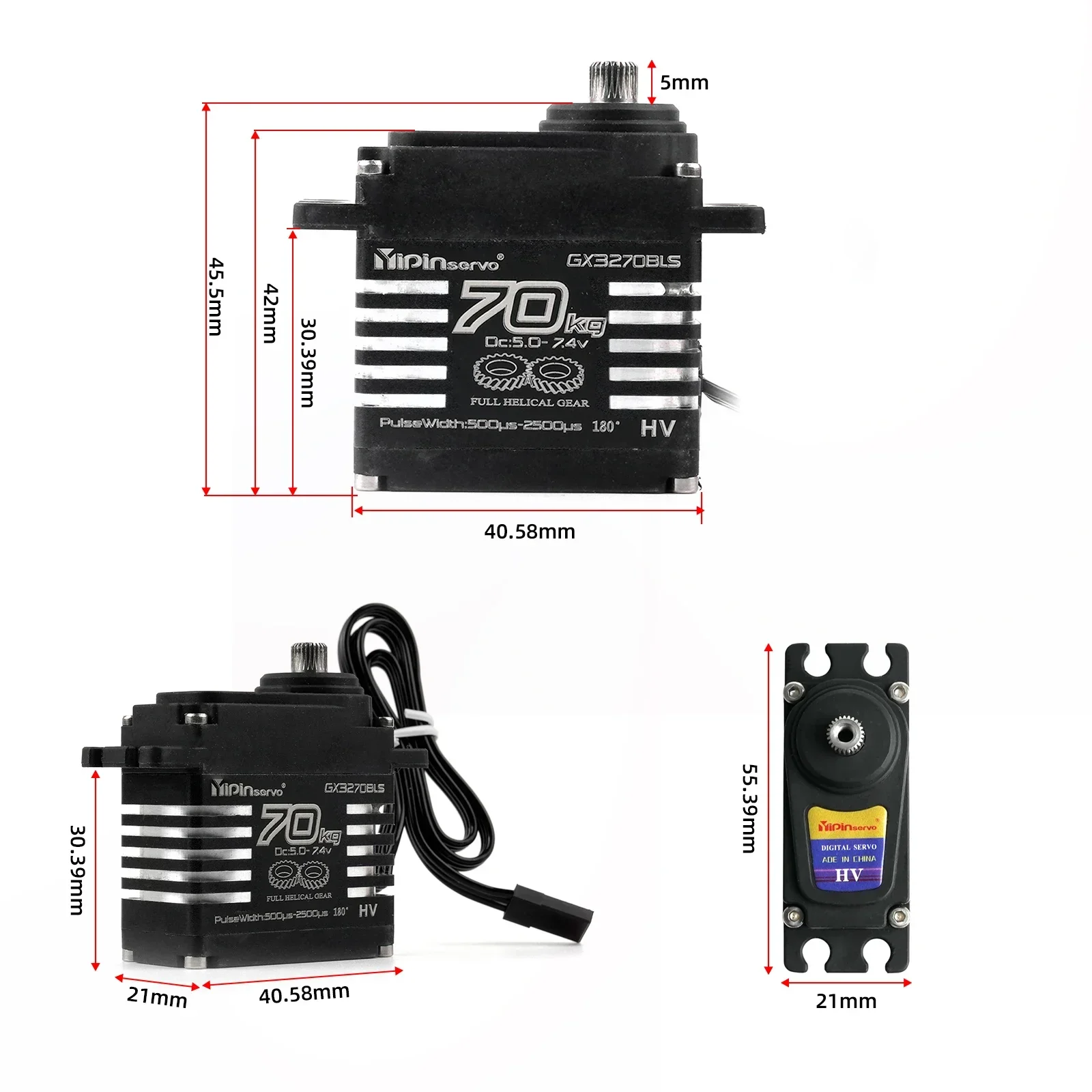 Servos numériques de 70kg, Induct magnétique à grand couple, moteur sans balais 8.4v, engrenage hélicoïdal en acier IP68 pour Robot de voiture RC à distance 1/8 1/10
