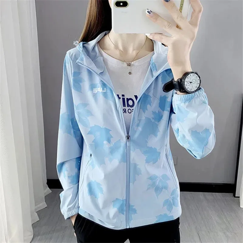 Women's Sun Protection Clothing, UV Protection Jacket, Ice Silk, Stretch Camouflage, Female Casual Hooded Trench Coat, 4XL, Summ