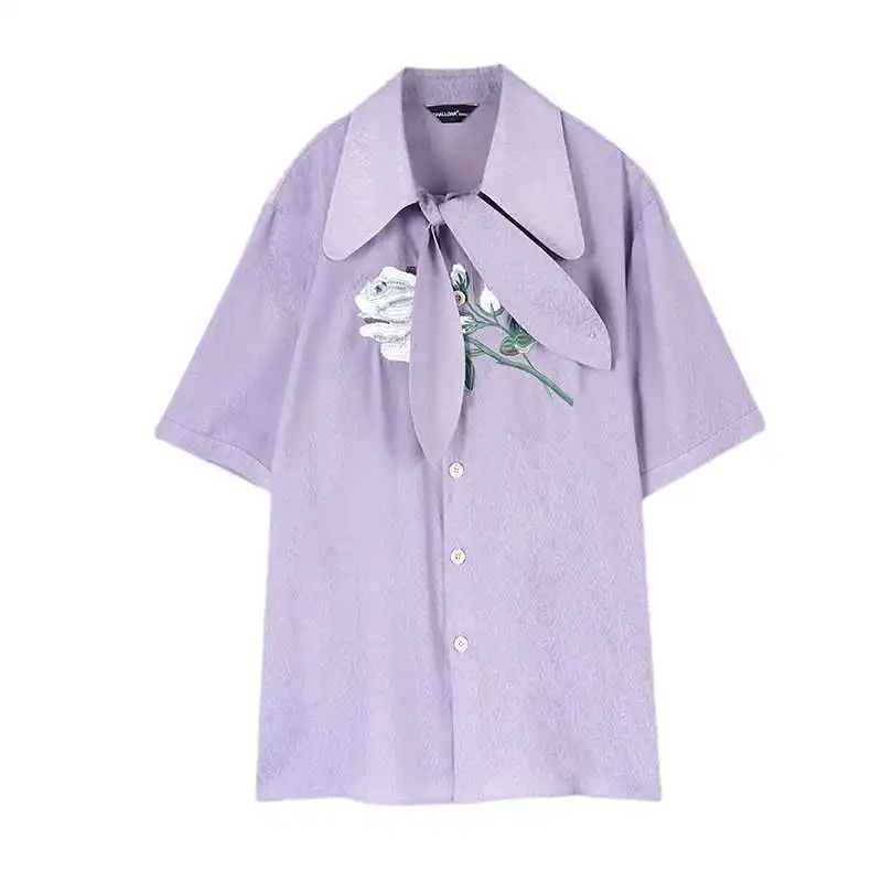 Faionable Women's Chiffon irt ort Sve  Knot Straight Cotton Summer Top Warm Thin Chinese Production