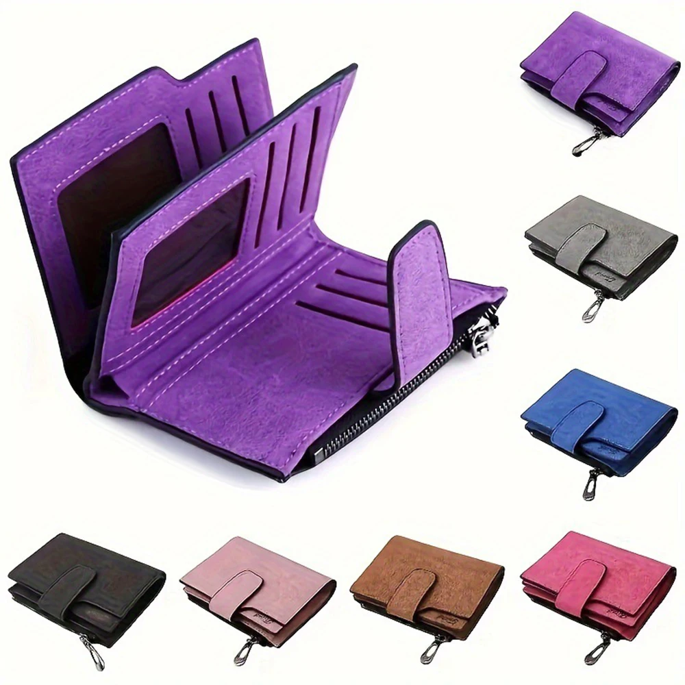 Women Short Wallets PU Leather Fashion Casual Female Purse Mini Hasp Solid Multi-Card Holder Coin Purse Slim Small Zipper Wallet