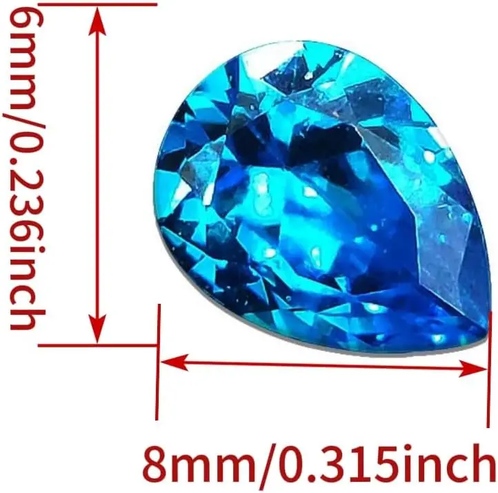 7mm Pear Teardrop Cut Sea Blue Loose Faceted Gemstone Vivid Ocean Blue Gem Stone For DIY Jewelry Making Ring Pendant Setting Handcraft Accessories Gift