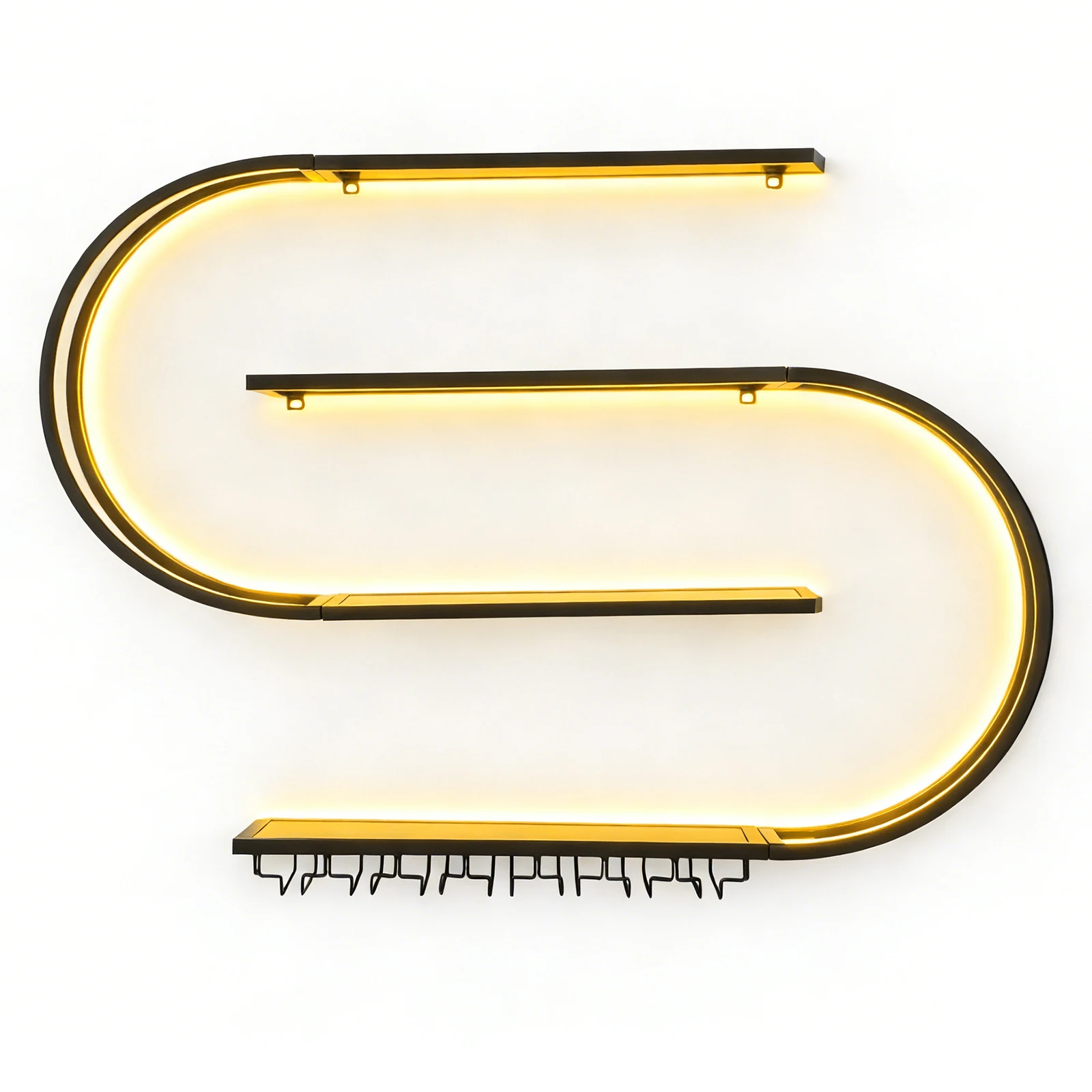 

4-уровневая плавающая подставка для винных бутылок с LED-подсветкой, плавающие полки для алкогольных напитков с держателями для стаканов для кухни, домашнего бара, кафе