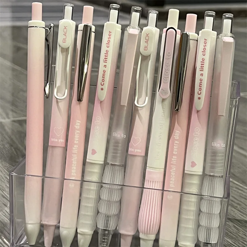 5pcs/set Creative Gradient Color Series Gel Pen Chic Heart Checkboard Style Writing Gel Pen Student School Stationery Gel Pen