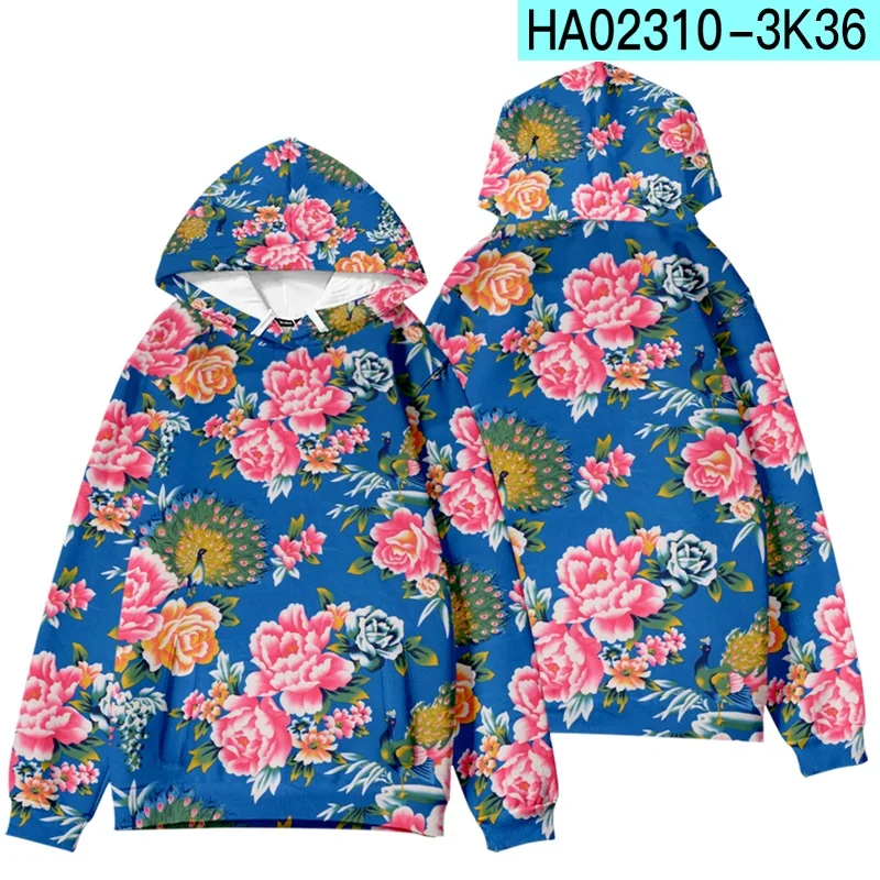 

3D Chinese Style Northeast Big Flower Oversized Hoodie Women Men O-neck Long Sleeve Crewneck Sweatshirt Vintage Casual Tracksuit