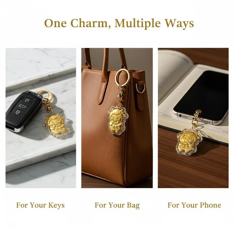 Zodiac Sheep Lucky Pendant Imitation Gold Foil Durable Anti-rust Small Decor for Key Ring Phone Lanyard Souvenir Gift for Relat