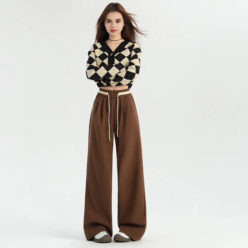 2024 Fall Women Fashion Korean Streetwear Baggy Soft Brown Pants for Office Wear Style Clothes Old Money Clothing Free Shiping