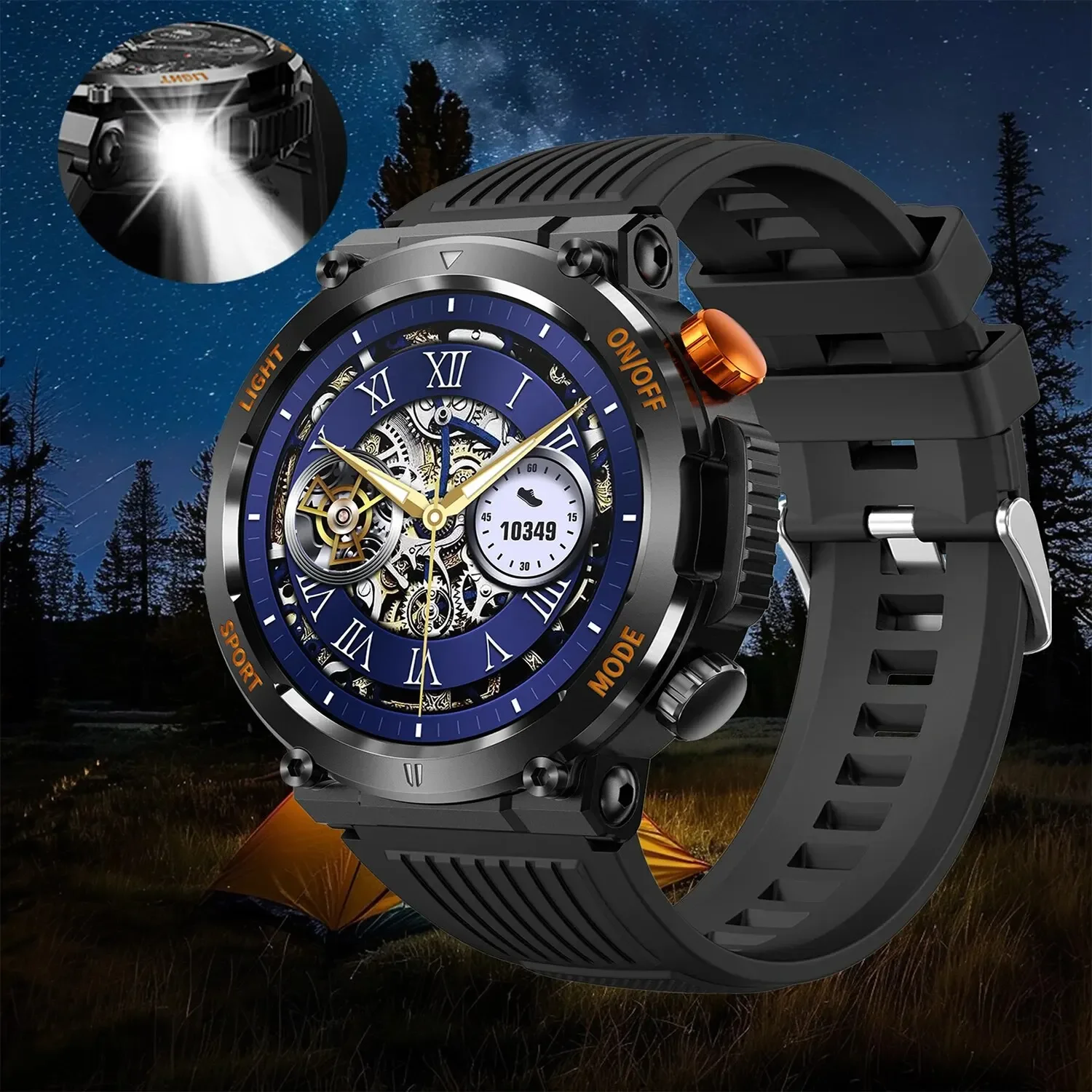 

2024 New Outdoor Smartwatch for Men with LED Flashlight & Compass. Bluetooth Call. BP Detection. Sports Tracker. for Android IOS