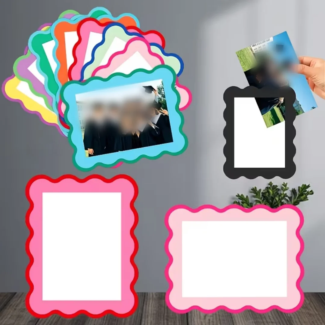 8/16pcs Retro Magnetic Photo Frames Suitable for Home, Vertical Wavy Scalloped Edge Picture Frames with Magnetic Backing