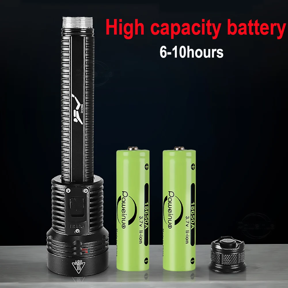 Super Bright Diving Flashlight LED Torch IPX8 Waterproof Professional Diving Light Power By 18650 Battery With Magnetic Switch