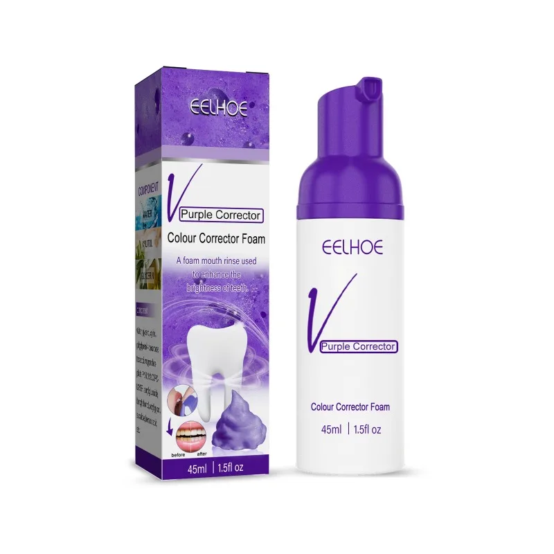 V34 Mousse sbiancante per denti di colore viola denti puliti orali ridurre le macchie di fumo tartaro sbiancante denti rinfrescare la Mousse di dentifricio