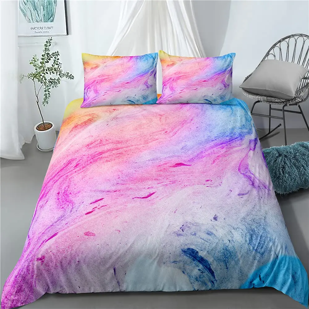 Colorful Marble Duvet Cover Set Tie Dye Bedding Set Teen Girl Bedding Watercolor Pastel Marble Abstract Girly Comforter Cover