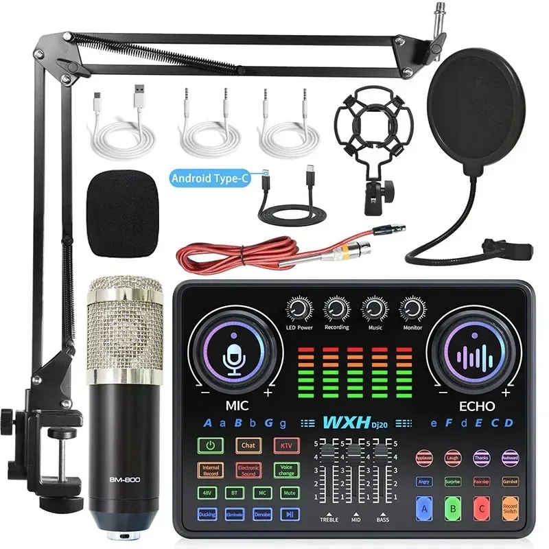 Sound Card Studio Mixer BM800 Noise Reduction Microphone Singing Voice Live Broadcast Phone Computer Record USB Sound Card