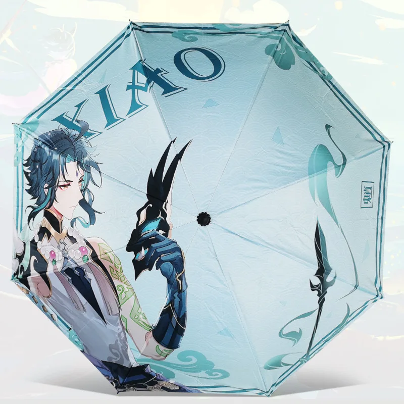 Genshin Impact Umbrella Cartoon Folding UV Blocking Black Parasol  Genshin Ganyu Windproof Anime Umbrella Portable Rain Parasol