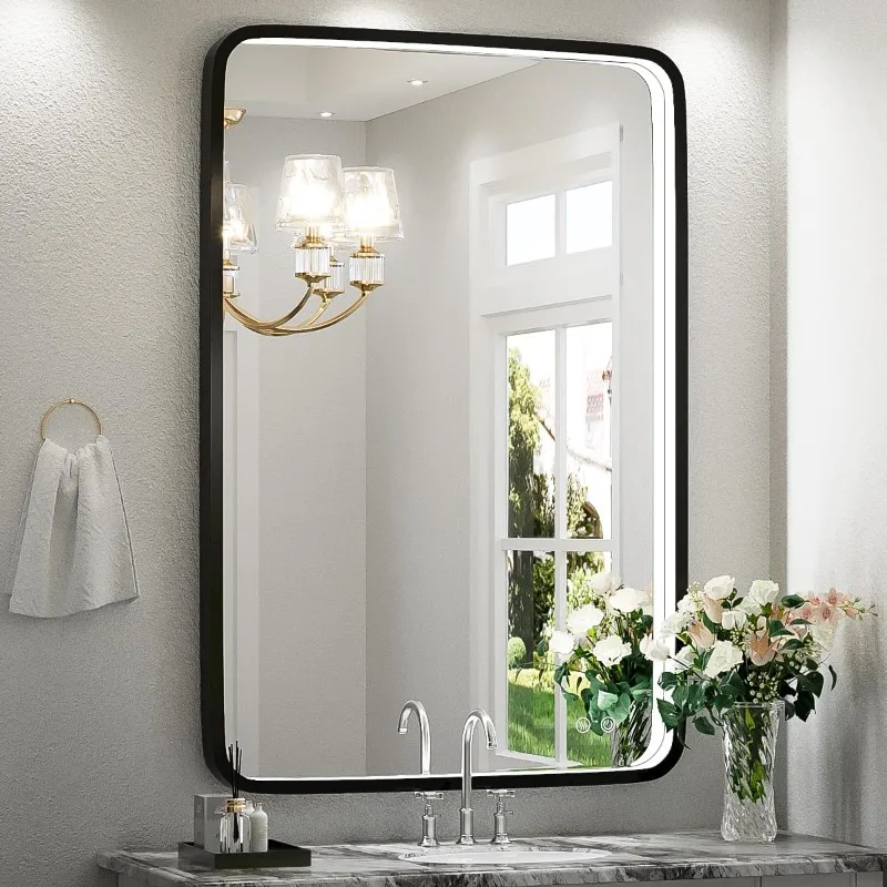 LED Bathroom Mirror with Lights,  Frame Mirror, Wall Mounted Lighted Vanity Mirrors for Wall,