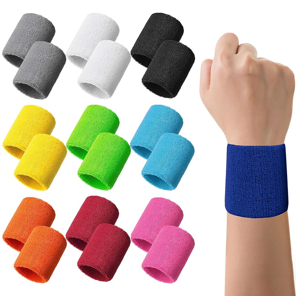1 Pair New Sport Breathable Cotton Sweatbands Wristbands Set Men and Women Sweat Absorbent Wrist for Football Basketball Running