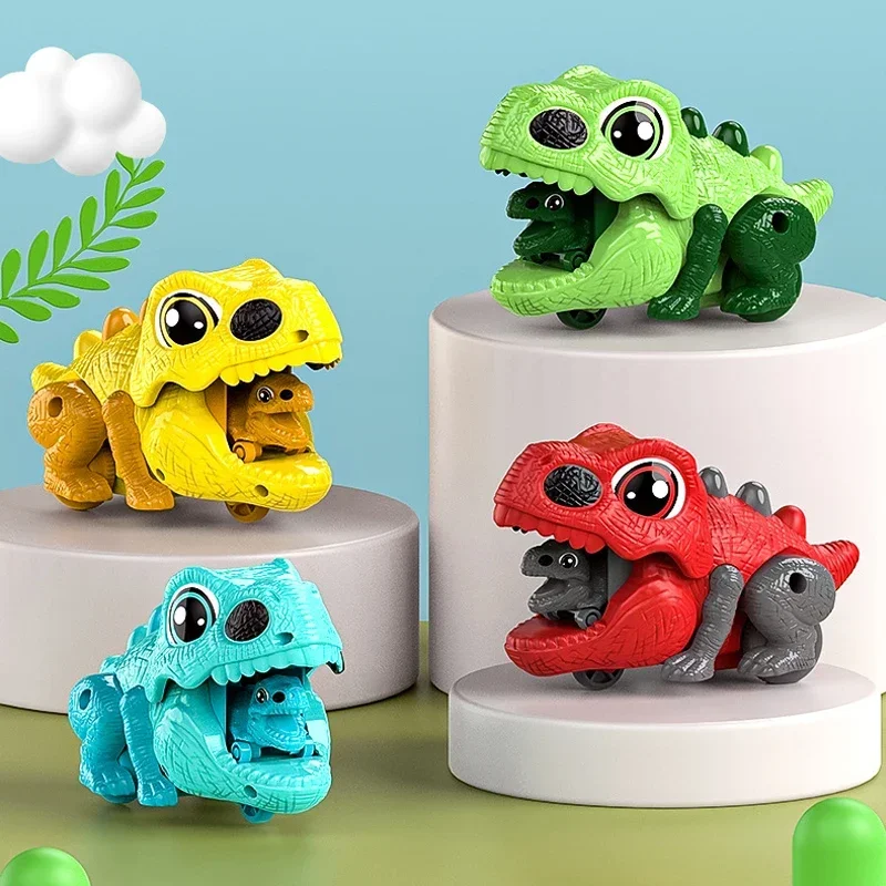 Press Sliding Launch Ejection Dinosaur Car Toys Mini Dinosaur Catapult Inertial Slide Cute Dino Shape Rear Button One-key Toys