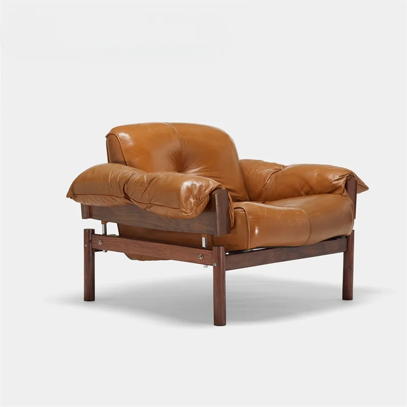 

Nordic retro solid wood leather leisure chair light luxury modern negotiation reception sofa chair