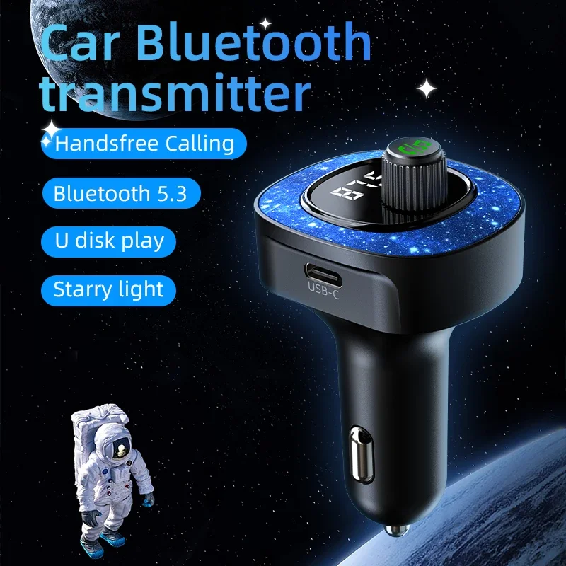 Car Fm Transmitter Bluetooth Audio Wireless Car Kit UsbA TypeC Car Charger Mp3 Player Adapter With Starry Sky Atmosphere Light