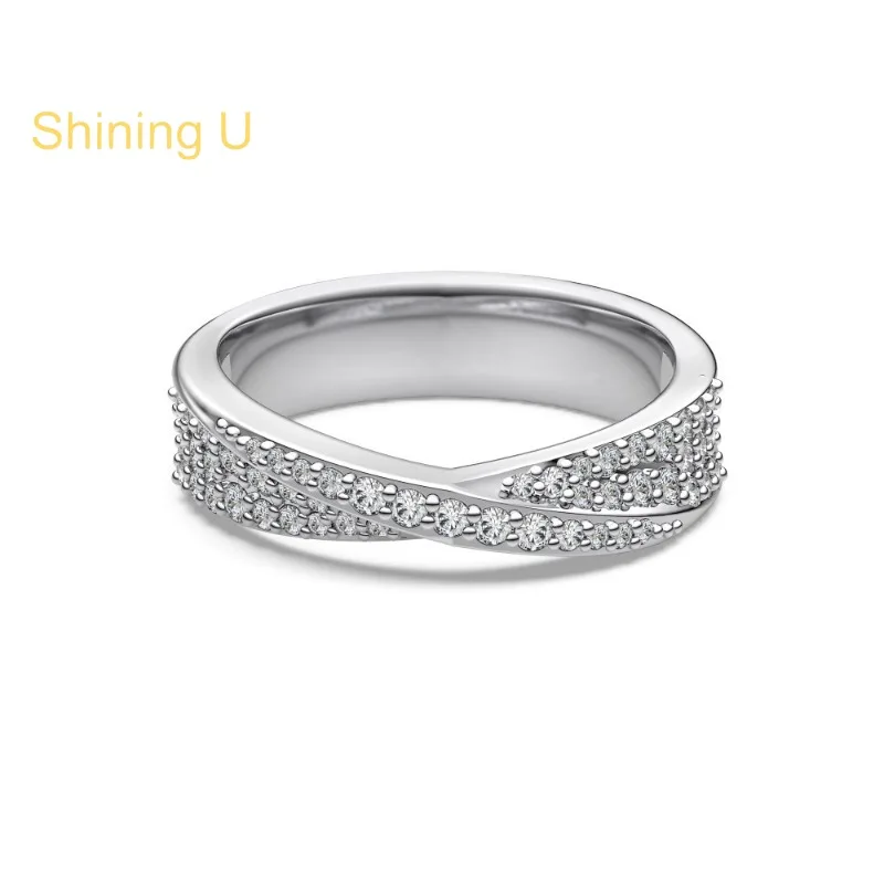

Shining U S925 Silver Light Luxury Full Zircon Gems Cross Ring for Women Fine Jewelry Summer