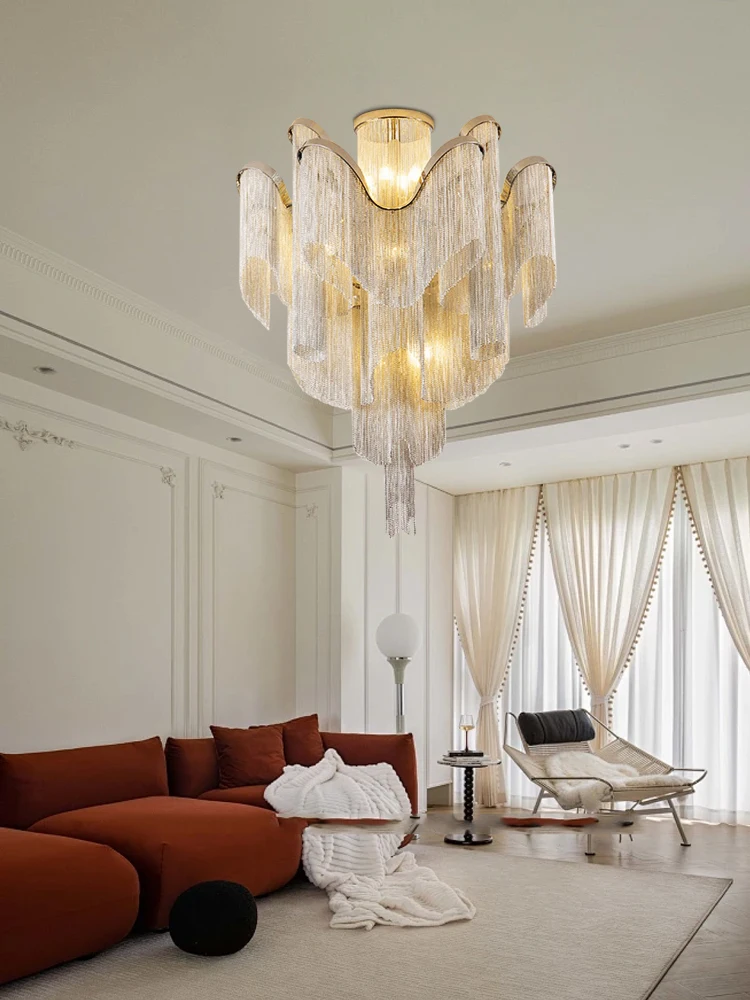 Modern Luxury Aluminum Chain Ceiling Chandelier Suspension Luminaire Chandeliers Gold/Silver, Elegant Lamps for Bedroom Foyer