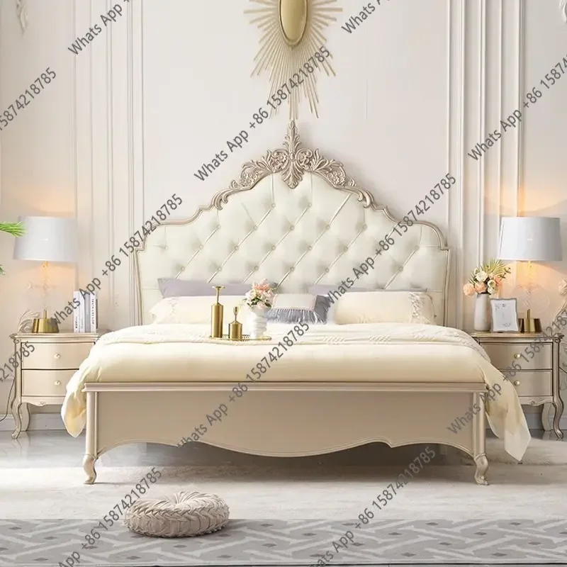 Y65 American Solid Wood High-end 1.8 Meters Light Luxury Queen Bed European Crown Carved Bed French Master Bedroom Bed Wedding