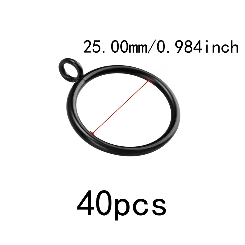 40 pcs 25mm Metal Window Curtain Rings, Easy Install and Smooth Sliding On Rod, ideal for Bathroom Shower Panel, Black