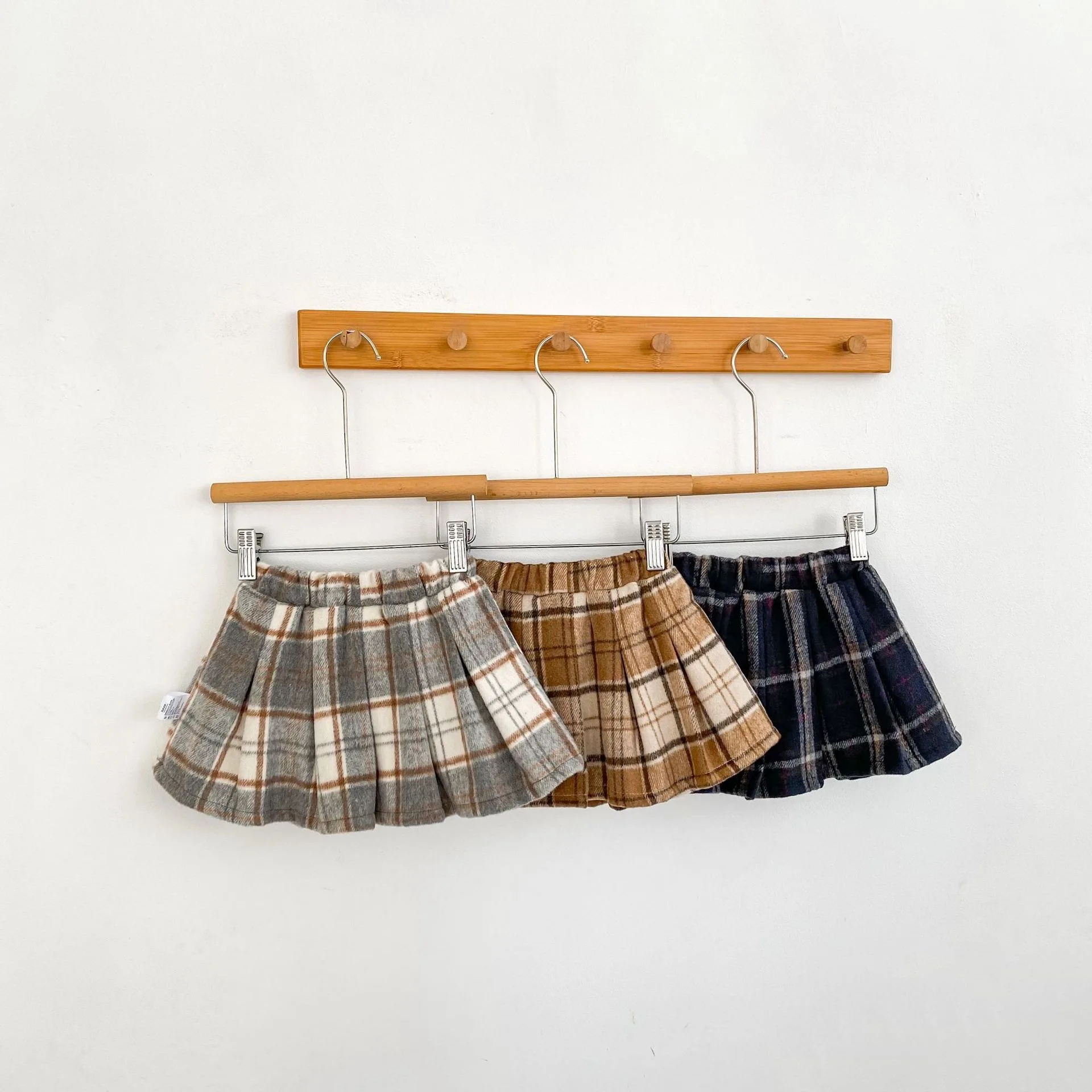 Autumn Girls' Brushed Plaid Single Item Pleated Versatile Fashion Skirt