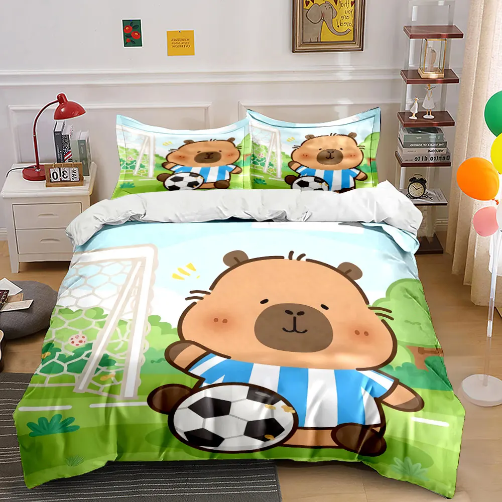 Cute bear hugging soccer ball Printed Duvet Cover Set 1 Duvet Cover+2 Pillowcase Multi Size Bedroom Bedding Decoration