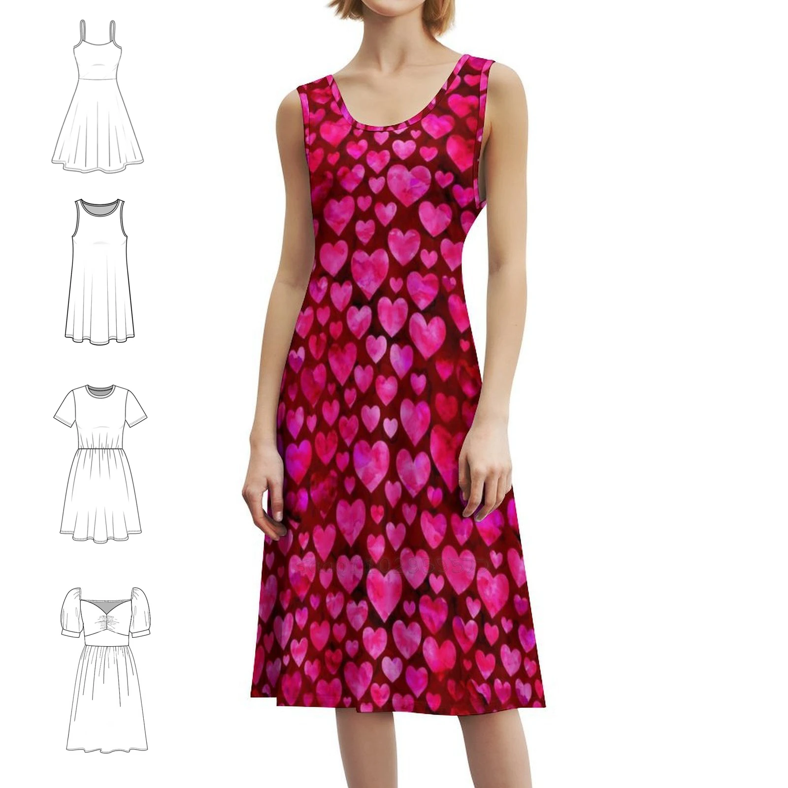 

Heart Pattern 01 Preppy Style Mini Dress For Women A-Line Loose Fit Casual Day Dress Watercolor Pattern Hearts Love St Womens