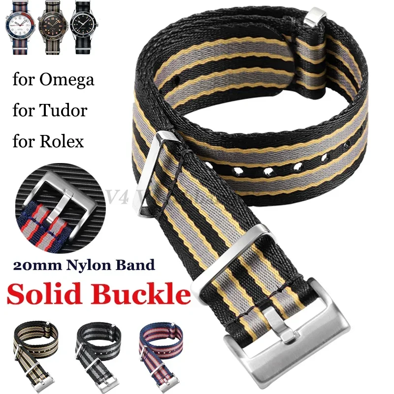 20mm High Density Nylon Strap for Omega Seamaster 007 Wristband for Rolex Military Watch Band for Samsung Galaxy Bracelet