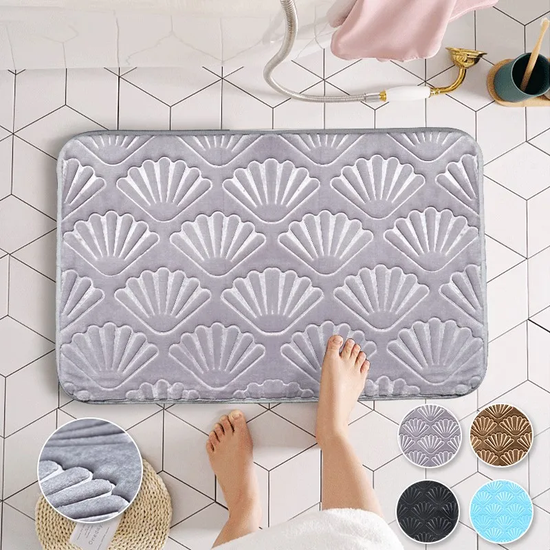 

Bath Mat Shell And Cobblestone Printing Area Mat Washable Anti Slip Bathroom Rug Memory Foam Soft And Comfortable Bath Carpet