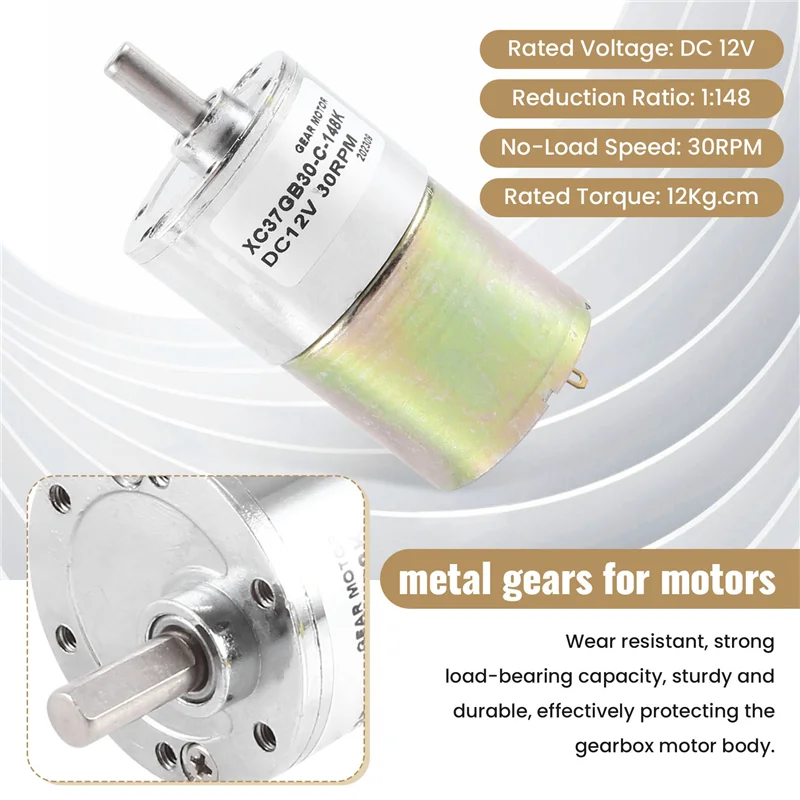MAKE-DC 12V 30RPM Motor de engranaje de alto par eléctrico Mini Motorreductor de reducción de velocidad eje de salida excéntrico caja de cambios de 37Mm