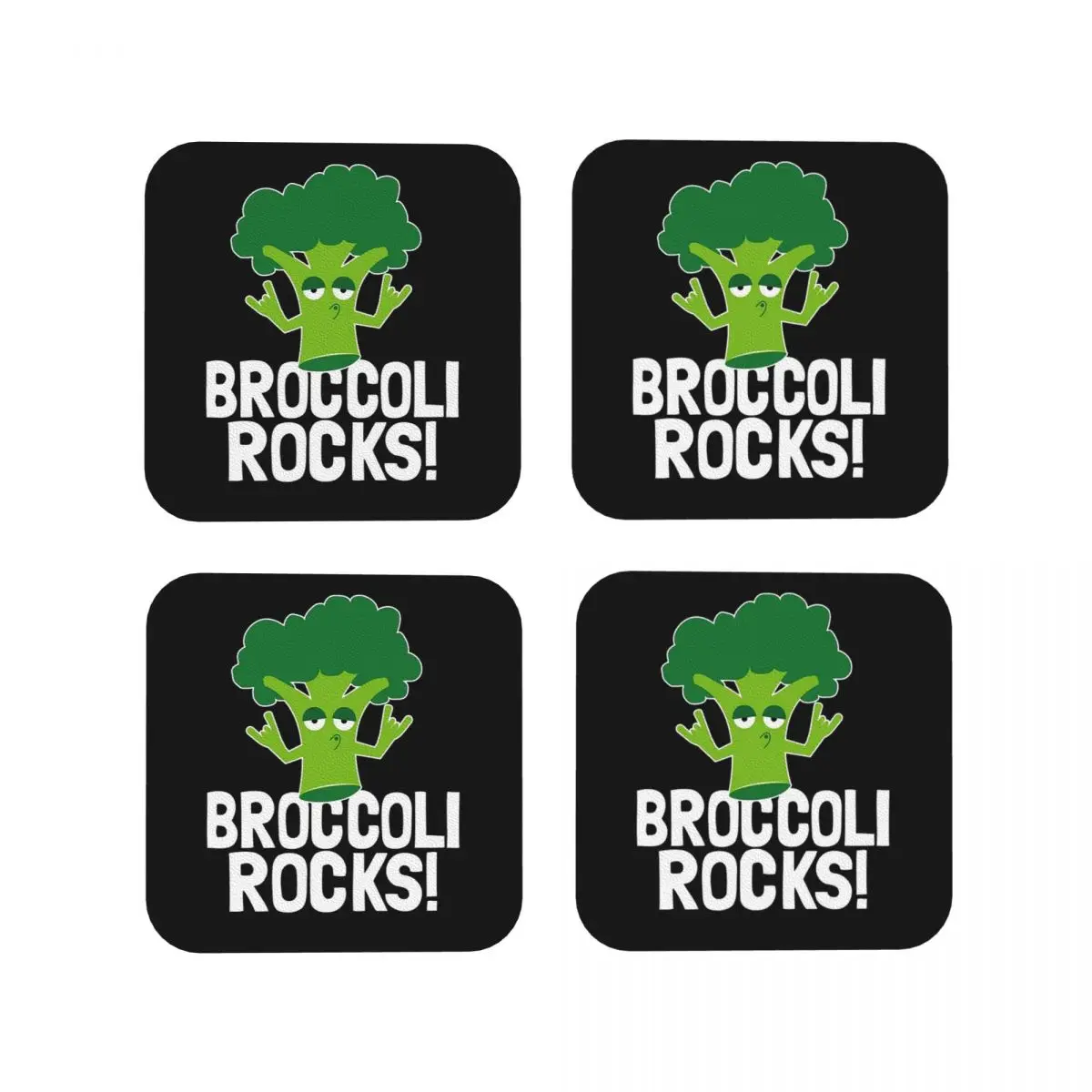 Funny Vegan Gifts - Broccoli Rocks Coasters Kitchen Placemats Insulation Cup Coffee Mats For Decor Home Tableware Pads Set of 4