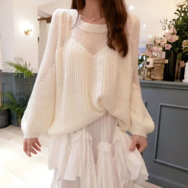 Autumn/winter New Arrival Very Fairy-like Supple Knitted Top Warm Sensation Style Loose-fit Thin Lantern Sleeve Sweater Women