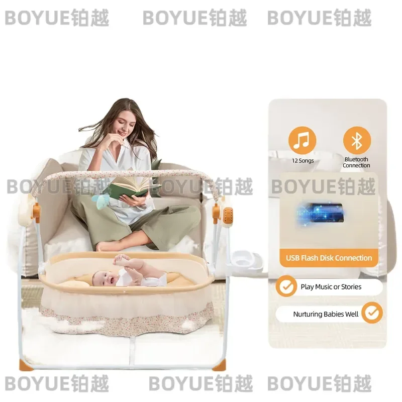 Electric Baby Crib Cradle, 0-18 MonthsInfant Bed Auto Swing with Remote Control&Music,25KG/55LBS Capacity,Foldable Baby