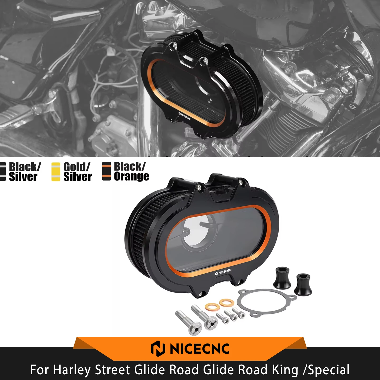 Clear Air Cleaner Kit For Harley Street Glide FLHX/Special Road Glide/Road King Special Tri Glide Ultra FLHTCUTG Ultra Limit