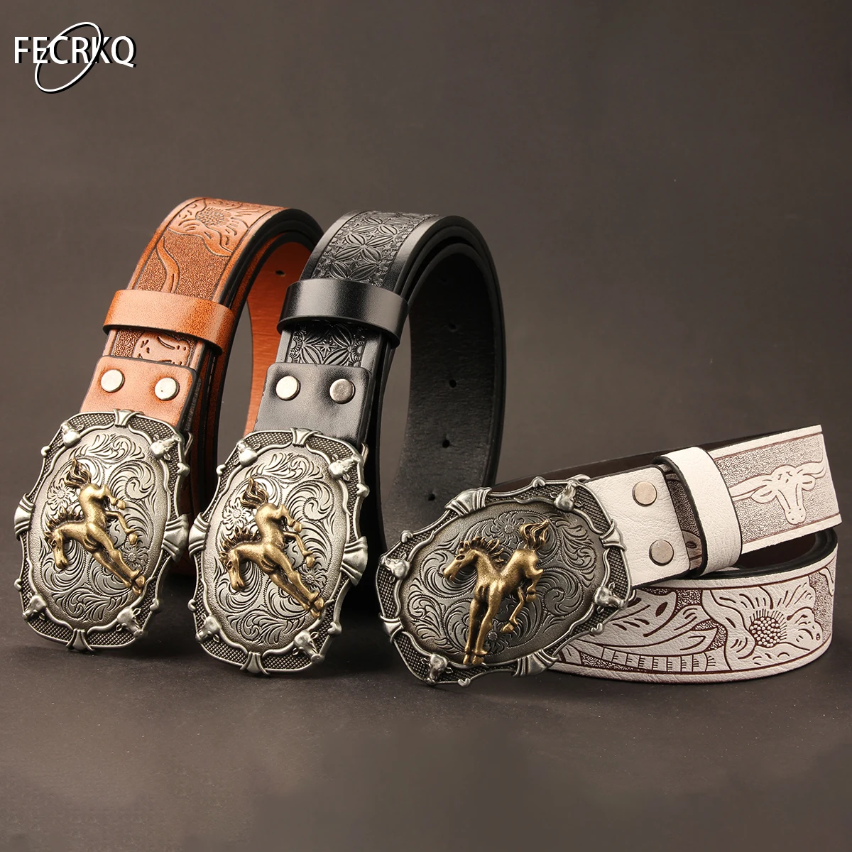 Western Cowboy Style Vintage Casual Belt - Horse Carved Buckle & Bohemian Print, Perfect for Daily Commute & Dating Outfits belt