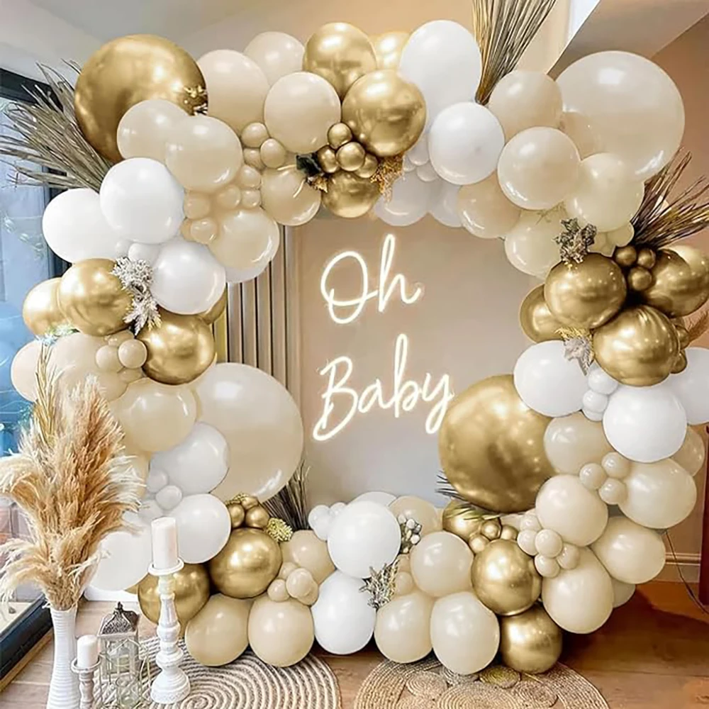 Sand White Balloons Garland Arch Metallic Gold Latex Balloon Kit Birthday Party Baby Shower Wedding Graduation Decoration Globos