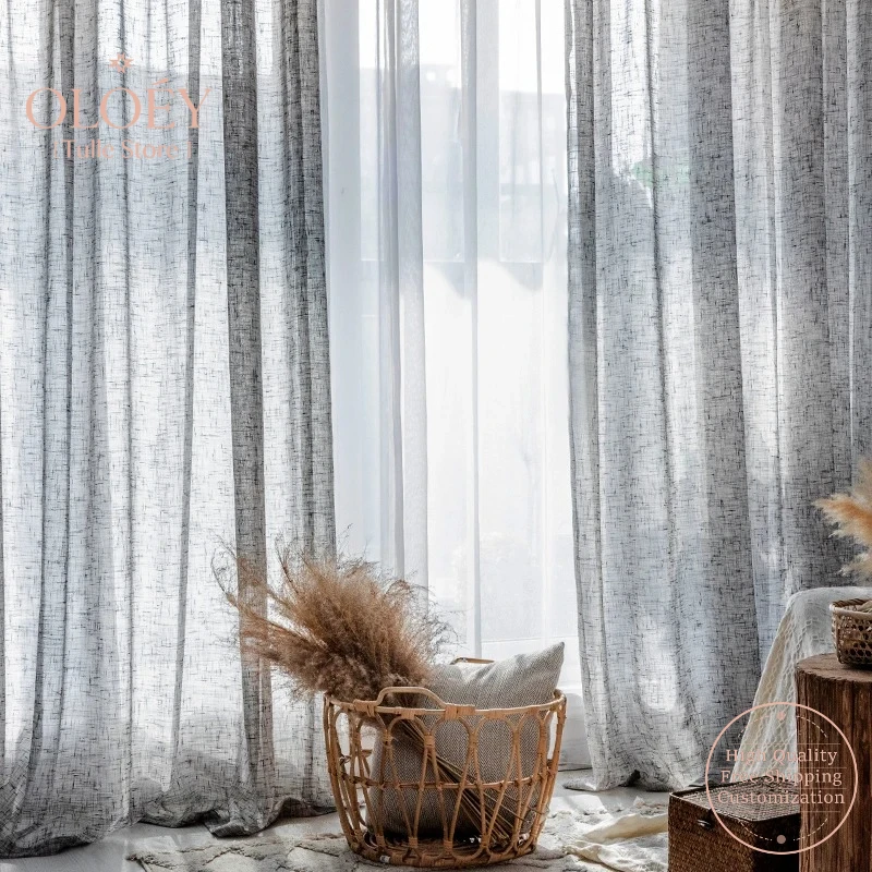 

Japanese Black Gray Curtains for Bedroom Living Room Study Cotton Hemp Blend Balcony Louver Custom Minimalist Window Treatment