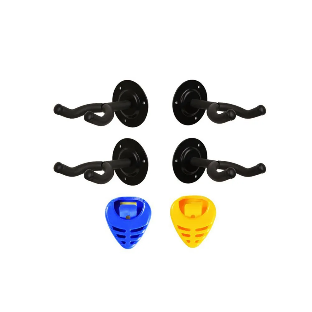 4Pcs Guitar Hangers Wall Mount Robust Steel Hooks for All String Instruments Guitars Basses Violins Compact Space Saver Display