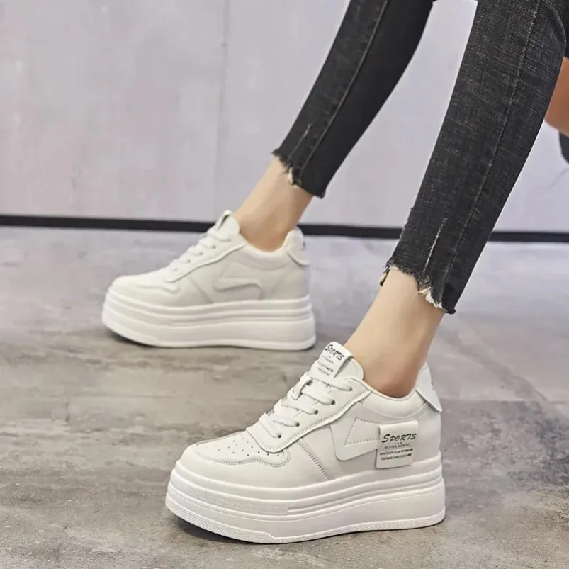 

Krasovki 8cm Genuine Leather Comfy Casual Breathable Platform Autumn Spring High Brand Ladies Vulcanize Women Chunky Sneakers