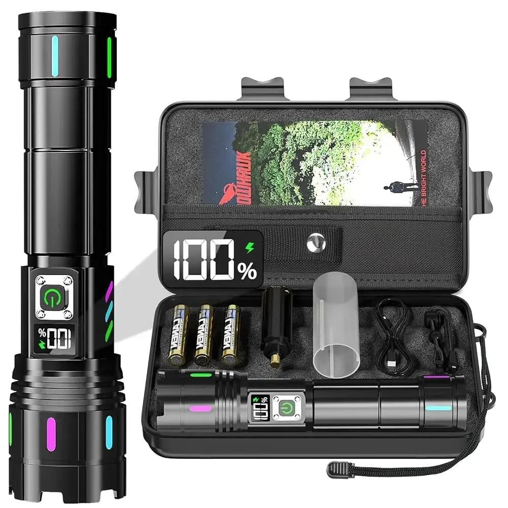 

Free ShippingFlashlight 20000 High Lumens Rechargeable - 30W Super Bright LED Flash Light with LCD Display | 3937ft Beam & 12H L